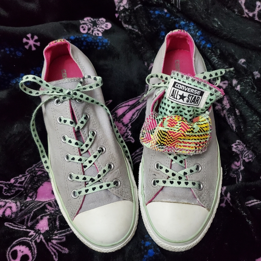 Converse All Star Big Girl's Gray And Mint Green Double Tongue Shoes